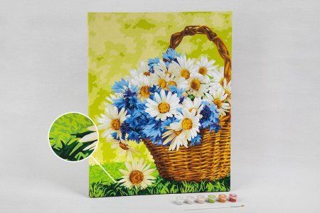 Набор для раскрашивания по номерам (холст на подрамнике) ФРЕЯ 50 х 40 см "Корзина с полевыми цветами" PNB/PL-153