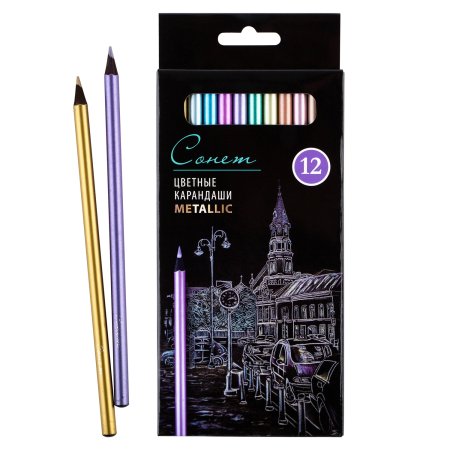 Набор цветных карандашей СОНЕТ металлик 12 цв черное дерево NP-131411234