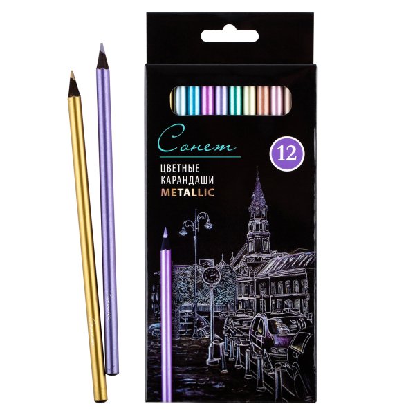 Набор цветных карандашей СОНЕТ металлик 12 цв черное дерево NP-131411234