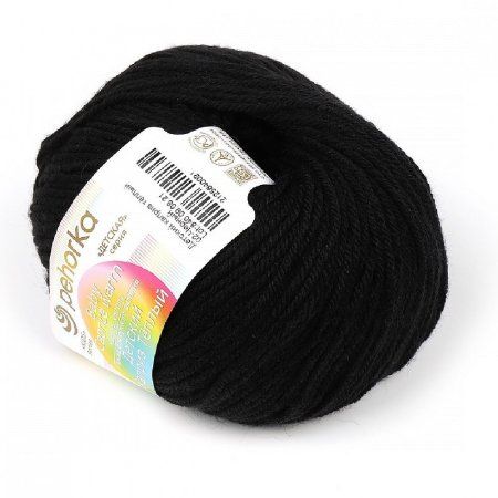 Пряжа Пехорская ПТ "Детский каприз" 50% мериносовая шерсть, 50% микрофибра 1 х 50 г 225 м №002 черный PEH-DET-CAP-002