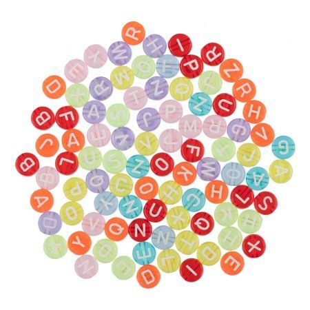 Бусина HOBBIUS пластик 4 x 7 мм 100 шт №01 цветные/белые "английский алфавит" ABFD-01