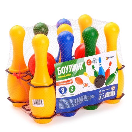 Игровой набор Боулинг 9 кеглей, 2 шара, цветной SIM-3388316