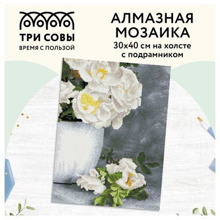 Алмазная мозаика ТРИ СОВЫ "Садовые цветы" 30 x 40 см, холст на подрамнике RE-АМП3040_47586