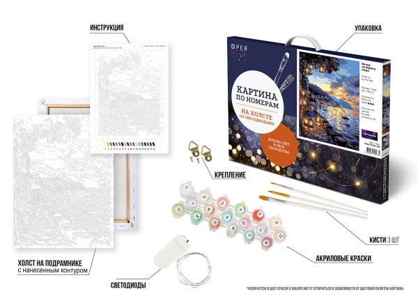 Набор для раскрашивания по номерам (со светодиодами) ФРЕЯ 40 х 30 см "Вечер на берегу моря" PNB/PMDD-394