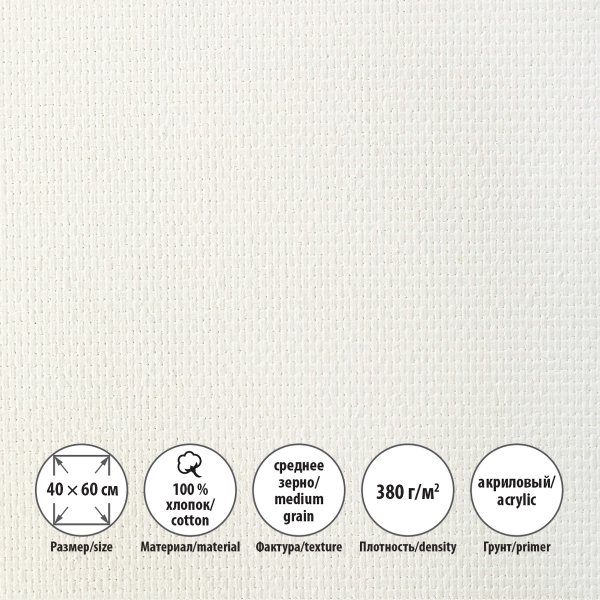 Холст грунтованный на подрамнике VISTA-ARTISTA 100% хлопок 40 х 60 см 380 г/м2 Трубежской среднезернистый ACMG-4060