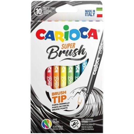 Фломастеры с кистевым пишущим узлом Carioca "Super Brush" 10 цв смываемые RE-42937