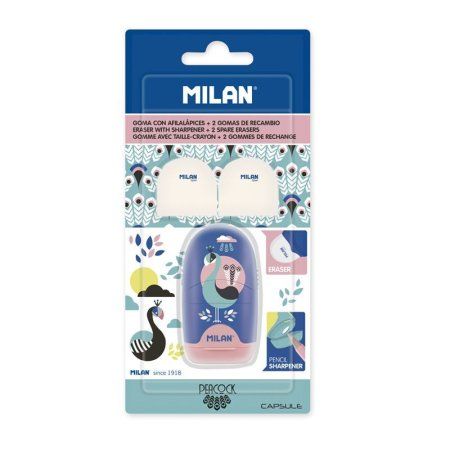 Ластик-точилка MILAN Capsule Peacock, 2 запасных ластика, контейнер ассорти, блистер ML-BYM10034PCK Ластик-точилка MILAN Capsule Peacock, 2 запасных ластика, контейнер ассорти, блистер ML-BYM10034PCK