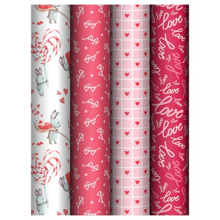 Упаковочная бумага глянцевая MESHU "Love" 1л. 70 x 100 см 80 г/м2, ассорти, 4 дизайна RE-MS_62827