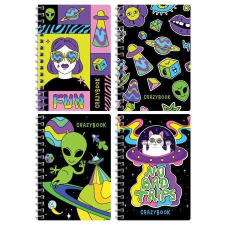 Записная книжка A6 80л. BG "Crazy neon" на гребне RE-ЗК6гр80_12794