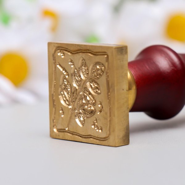 Печать для сургуча с деревянной ручкой "Веточка с листьями" 9 х 2.5 х 2.5 см SIM-5278920