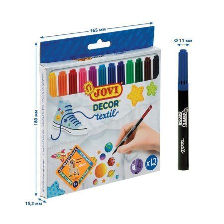 Набор фломастеров для ткани JOVI "Decor textil" 12 цв картон. уп., европодвес RE-1410