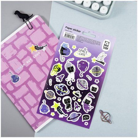 Наклейки бумажные MESHU "Space cats" 12 x 21 см, 31 накл, европодвес RE-MS_41621