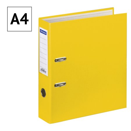 Папка-регистратор A4 OfficeSpace 70 мм, бумвинил, с карманом на корешке, желтая RE-270117