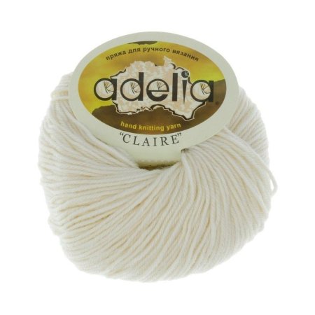 Пряжа ADELIA Claire 50% шерсть, 50% акрил 1 х 50 г 138 м ± 5 м №002 БЕЛЫЙ ADE-CLA-002