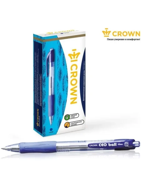 Ручка шариковая автоматическая Crown "CEO Ball" синяя, 0.7 мм, грип RE-АВ-2000R
