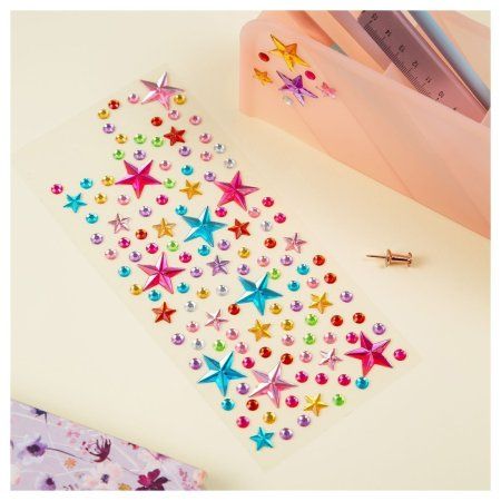 Наклейки акриловые MESHU "Shiny stars" 25 x 10 см, стразы, 137 накл, инд. уп., европодвес RE-MS_46775