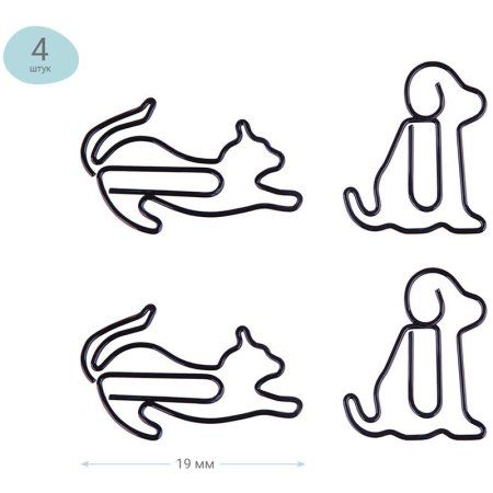 Скрепки фигурные 19 мм MESHU "Cat&Dog" 4 шт пакет с европодвесом RE-MS_41593