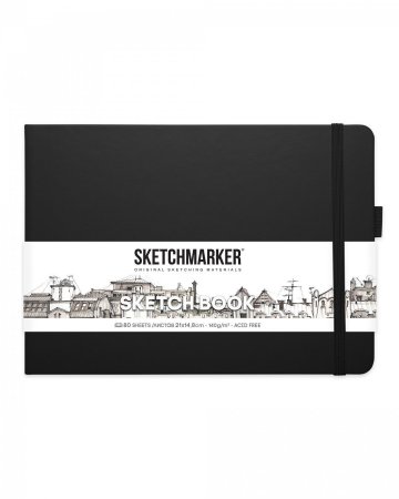 Блокнот для зарисовок SKETCHMARKER 140 г/м2 21 x 14.8 см 80 л, твердая обложка, Черный пейзаж MP2314004SM