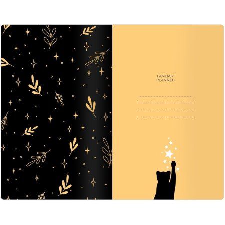 Планер недатированный 32л. 135 x 210 мм MESHU "Black cat" на скобе, мат.лам, зол.фольга RE-MS_53284