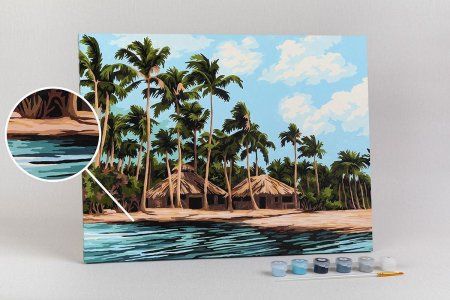 Набор для раскрашивания по номерам (холст на подрамнике) ФРЕЯ 40 х 30 см "Хижины в тропиках" PNB/PM-219