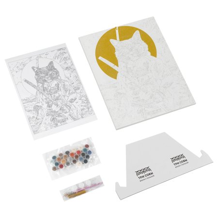 Картина по номерам на холсте с глиттером ТРИ СОВЫ "Кот-самурай" 40 x 50 см с акриловыми красками и кистями RE-КХг4050_57069