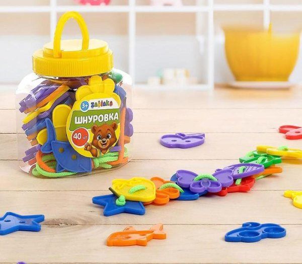 Шнуровка IQ-ZABIAKA "Весёлые фигурки" в банке 40 шт Микс SIM-3894979