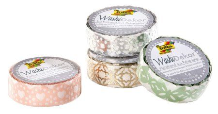 Скотч декоративный FOLIA Washi Dekor 15 мм x 5 м, ажурный, золотой FL-29004