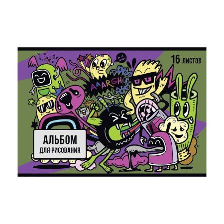Альбом для рисования 16л. A4 BG "Монстр-пати" на скрепке RE-АР4ск16 11813