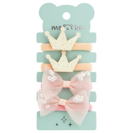 Резинки для волос MESHU medium, c текстильными топперами, ассорти, 4 шт, d 3 см, европодвес RE-MS_60576