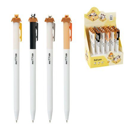 Ручка шариковая автоматическая MESHU "Meow&Woof" синяя, 0.7 мм, корпус ассорти, с топпером RE-MS_42510