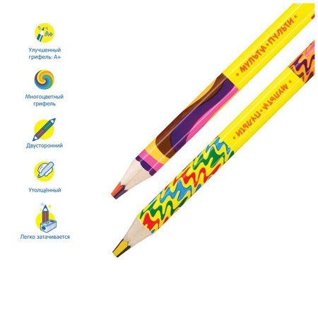 Карандаш с многоцветным грифелем Мульти-Пульти "Енот и радуга" утолщенный, двусторонний, заточенный RE-CP_33725