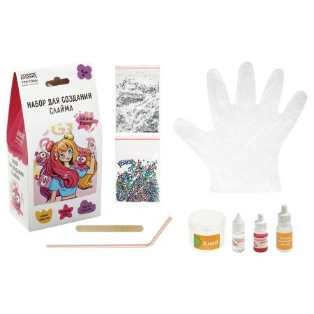 Набор для создания слайма ТРИ СОВЫ Slime party "Аниме" розовый, наполнение - орбизы и блестки, аромат бабл гам, картонная коробка RE-555