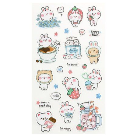 Наклейки объемные MESHU "Bubble bunny" 10 x 23 см, с блестками, пакет европодвес RE-MS_57641