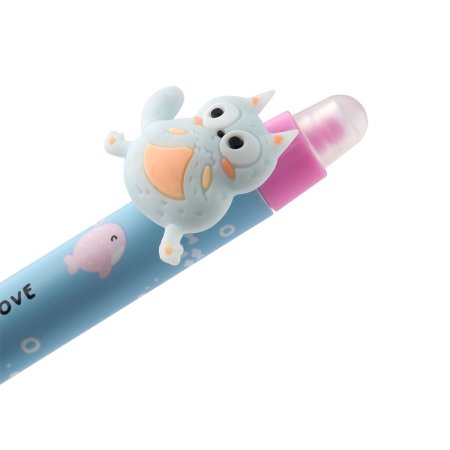 Ручка гелевая стираемая автоматическая MESHU "Cool cats" синяя, 0.5 мм, корпус ассорти, с топпером RE-MS_55635