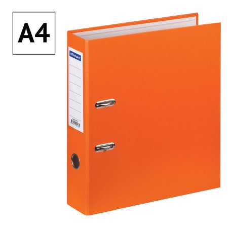 Папка-регистратор A4 OfficeSpace 70 мм, бумвинил, с карманом на корешке, оранжевая RE-270119