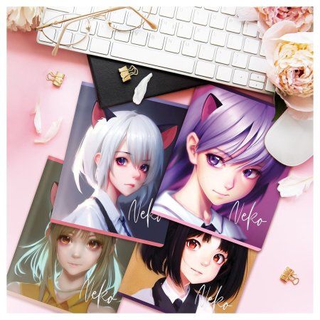 Тетрадь 48л. A5 клетка MESHU "Neko" софт-тач ламинация, тиснение фольгой RE-MS_49784