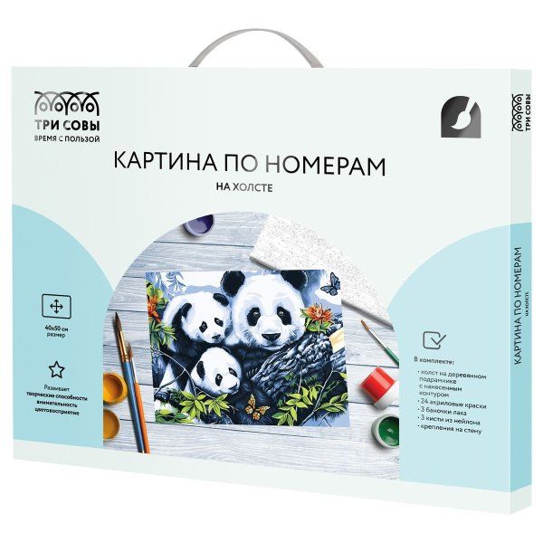 Картина по номерам на холсте ТРИ СОВЫ "Панды" 40 x 50 см, краски, кисть RE-КХ4050_53904
