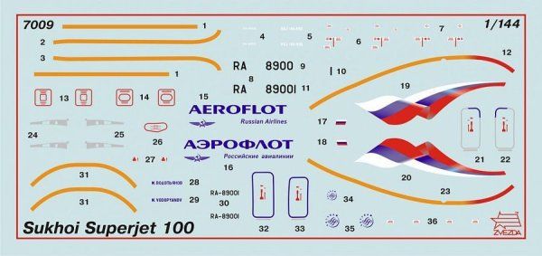 Сборная модель: Самолет "Суперджет 100", З-7009