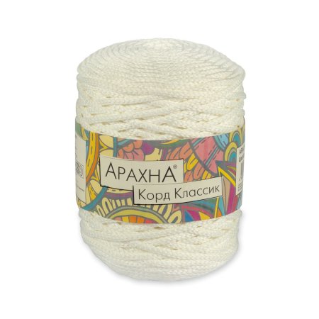 Пряжа ARACHNA Cord Classic 100% полиэфир 1 х 200 ± 10 г 100 ± 5 м №01 белый ARA-COR-CL-01
