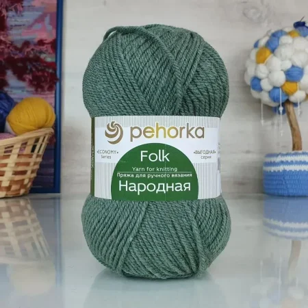Пряжа Пехорская ПТ "Народная" Шерсть-30%, Акрил-70% 1 х 100 г 220 ± 13 м №117 киви PEH-NAR-117