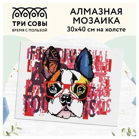 Алмазная мозаика ТРИ СОВЫ "Стильный бульдог" 30 x 40 см, холст RE-АМ3040_47541