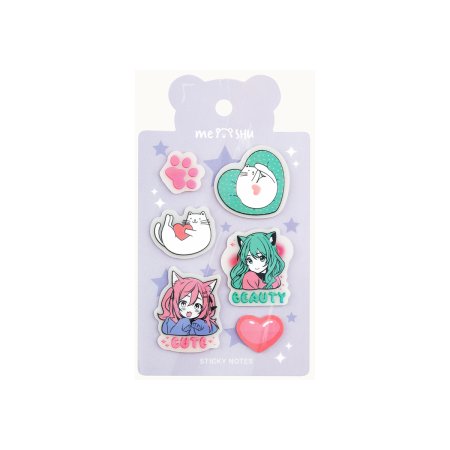 Набор самоклеящихся закладок MESHU "Anime" 20 л x 6 дизайнов, пластиковые фигурные, европодвес RE-MS_61976