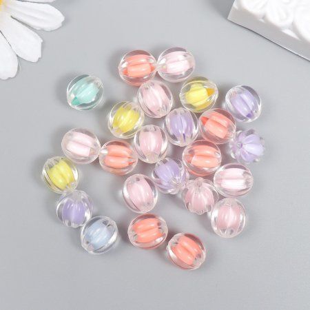 Бусины пластик "Шар ребристый - внутренний цвет ассорти" 20 г 1.2 x 1.1 см SIM-7674692