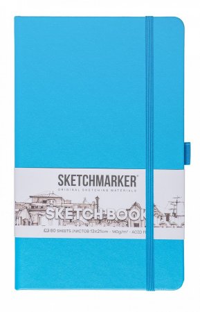 Блокнот для зарисовок SKETCHMARKER 140 г/м2 13 x 21 см 80 л, твердая обложка, Синий Карибский MP23148013SM