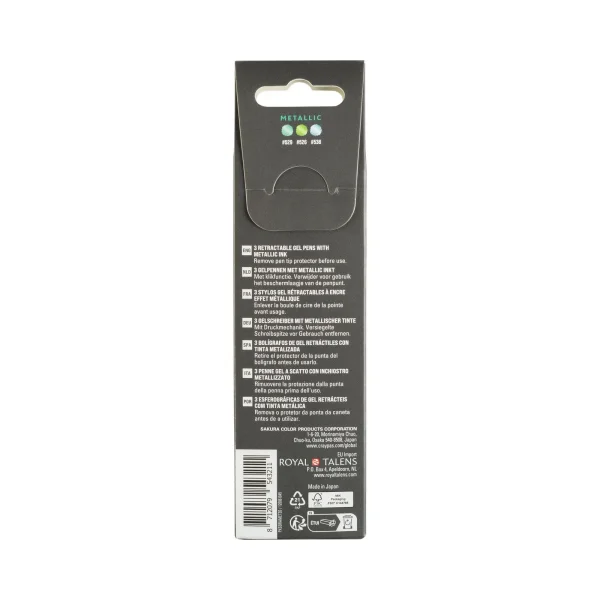 Ручки гелевые SAKURA Gelly Roll Metallic, выдвижные, набор 3 цвета (синий, зелёный, изумрудный) RTPXGBRAMET3D