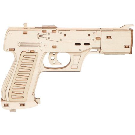 Конструктор деревянный ТРИ СОВЫ "Пистолет резинкострел" 18.5 x 2.7 x 13 см, 58 деталей, картонная коробка RE-ДКНС020