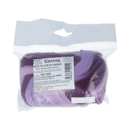 Шерсть для валяния GAMMA 100% полутонкая шерсть 50 г св.фиалка/т.сирень/фиолетовый MY-050-6096