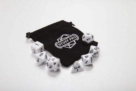 Набор из 7 кубиков для ролевых игр (белый) блистер с мешочком З-DA0001