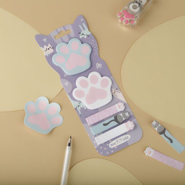 Флажки-закладки и самоклеящиеся блоки в наборе MESHU "Paws" по 20 л, европодвес RE-MS_54259