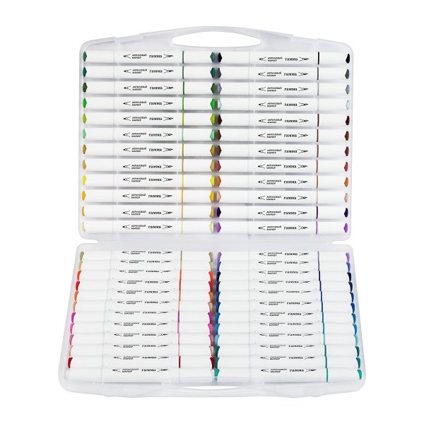Маркеры акриловые ГАММА "Классические", 48 цв., двусторонние кисть и пуля, пластик.бокс RE-15062025_48